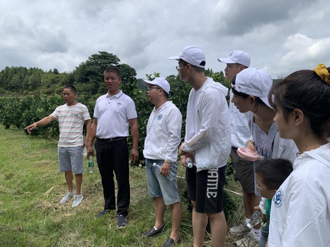 實踐隊在村主任伍玉炎帶領(lǐng)下參觀贛南臍橙種植園。福建船政交通職業(yè)學(xué)院供圖